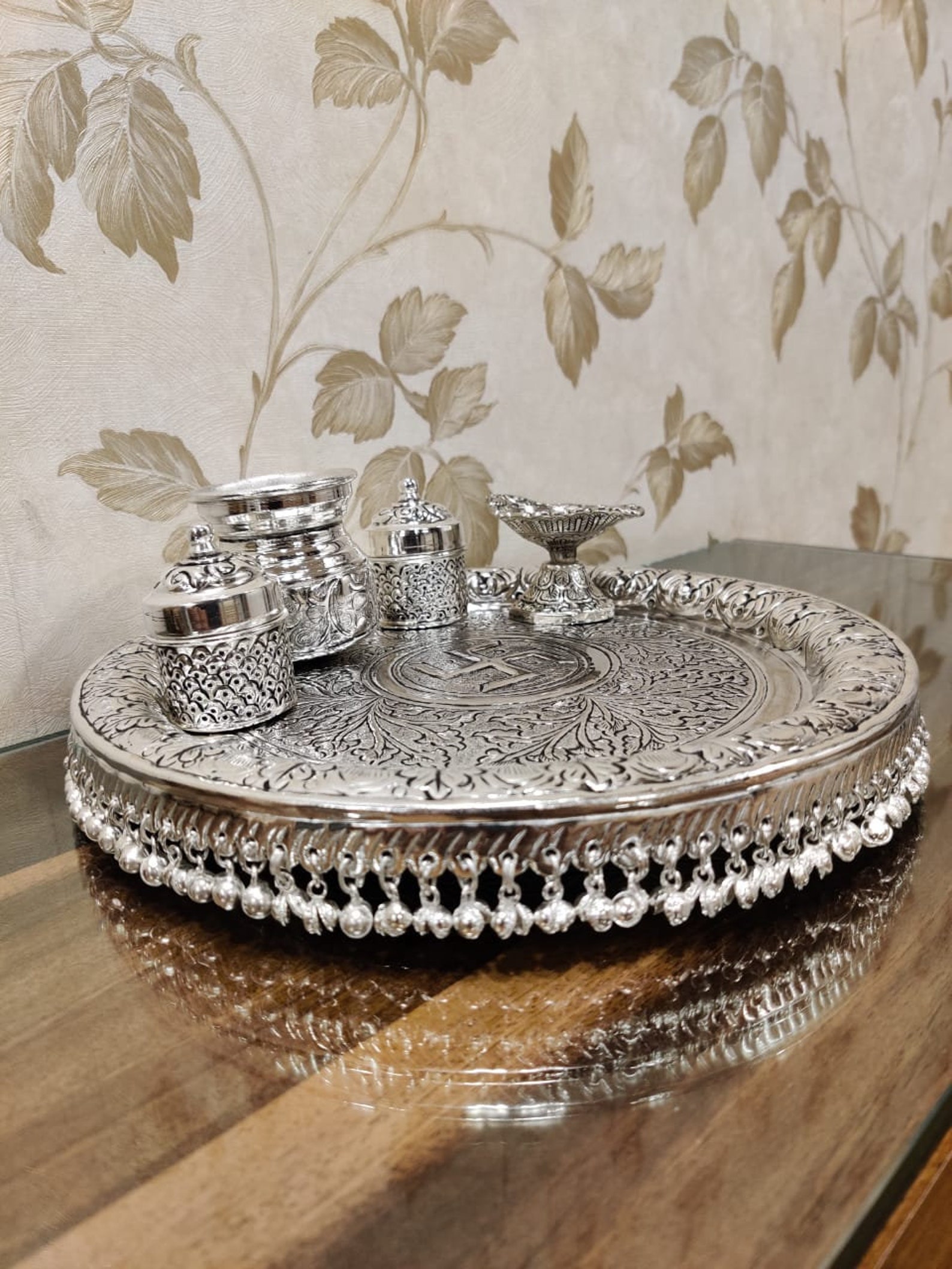 11 Inch Indian German Silver Pooja Plate Antique Oxidized Etsy