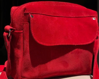 Red Suede bag , Natural Suede , Summer bag