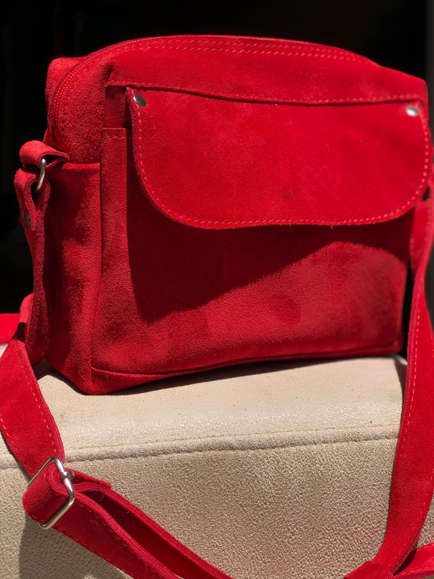 Red suede hotsell crossbody bag