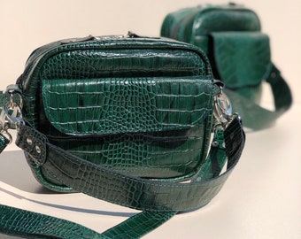 Green bag , Leather bag , Green leather , shoulder bag , Handle bag