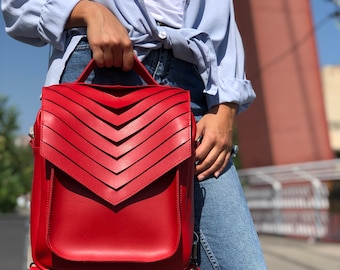 Red  VEGAN  leather bag , Leather bag , Backpack, Red backpack , leather backpack, vegan leather bag .