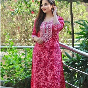 Exclusive Embroidery Work Bandhej Print Cotton Kurta With Pant - Etsy