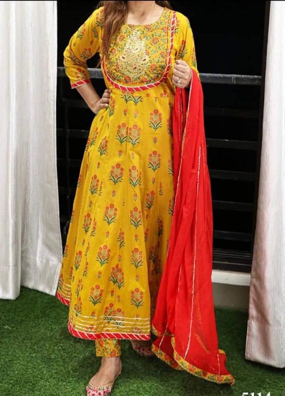 Embroidery Special Designers Hand Printed Rayon Kurti With Pant