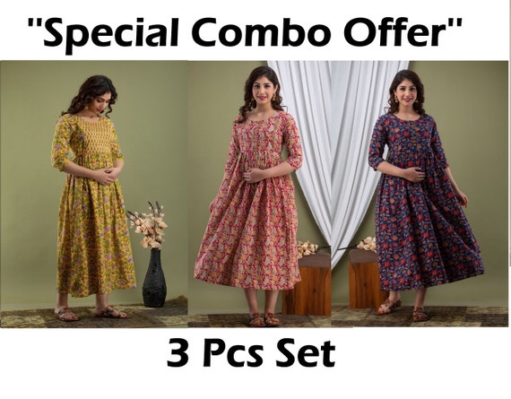 Buy jwf Women's Soft Cotton Nighty Gown -Combo Pack of 2 Pcs Multicolour at  Amazon.in