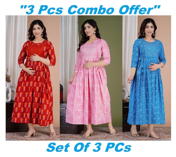 women cotton gown with flower print|feeding gown|cotton 60*60 quality gown|Sleeve:-3/5/pocket:-1  side/zip:- both side|Woman Pure Cotton Maternity Gown|Maternity wear|Feeding|Womens  Rayon Zip Kurta & gown|