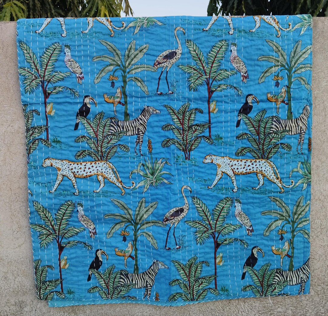 jungle print orange kantha quilt main image 1
