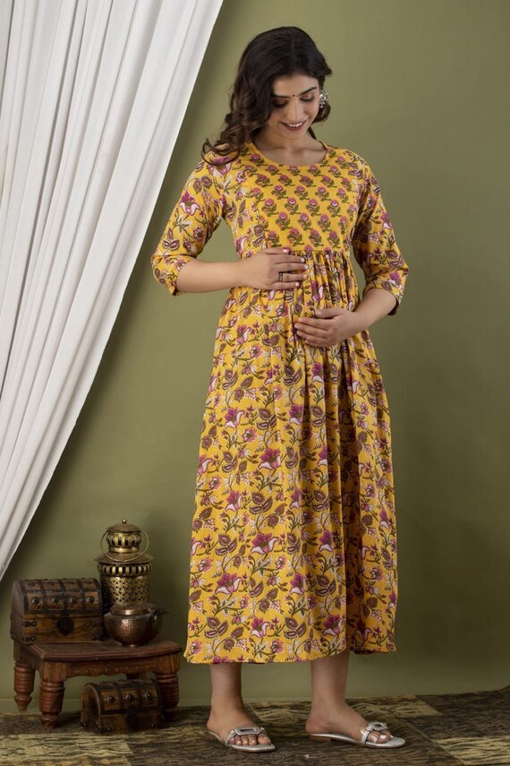 Buy Ayukti Women's Rayon Cotton Floral Printed A-Line Maternity Feeding  Kurti with 2 side Zipper Online at Best Prices in India - JioMart.