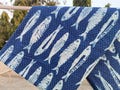 Indigo Blue Fish Hand Block Printed 100% Cotton Cloth, Fabric by the Yard, Fabric for Curtains Pillows Dress Making Fabric, India Fabric