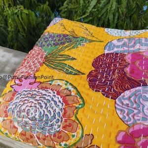 Coton Vintage Lit Chemin Motif Fleur Couverture Double Kantha Couette