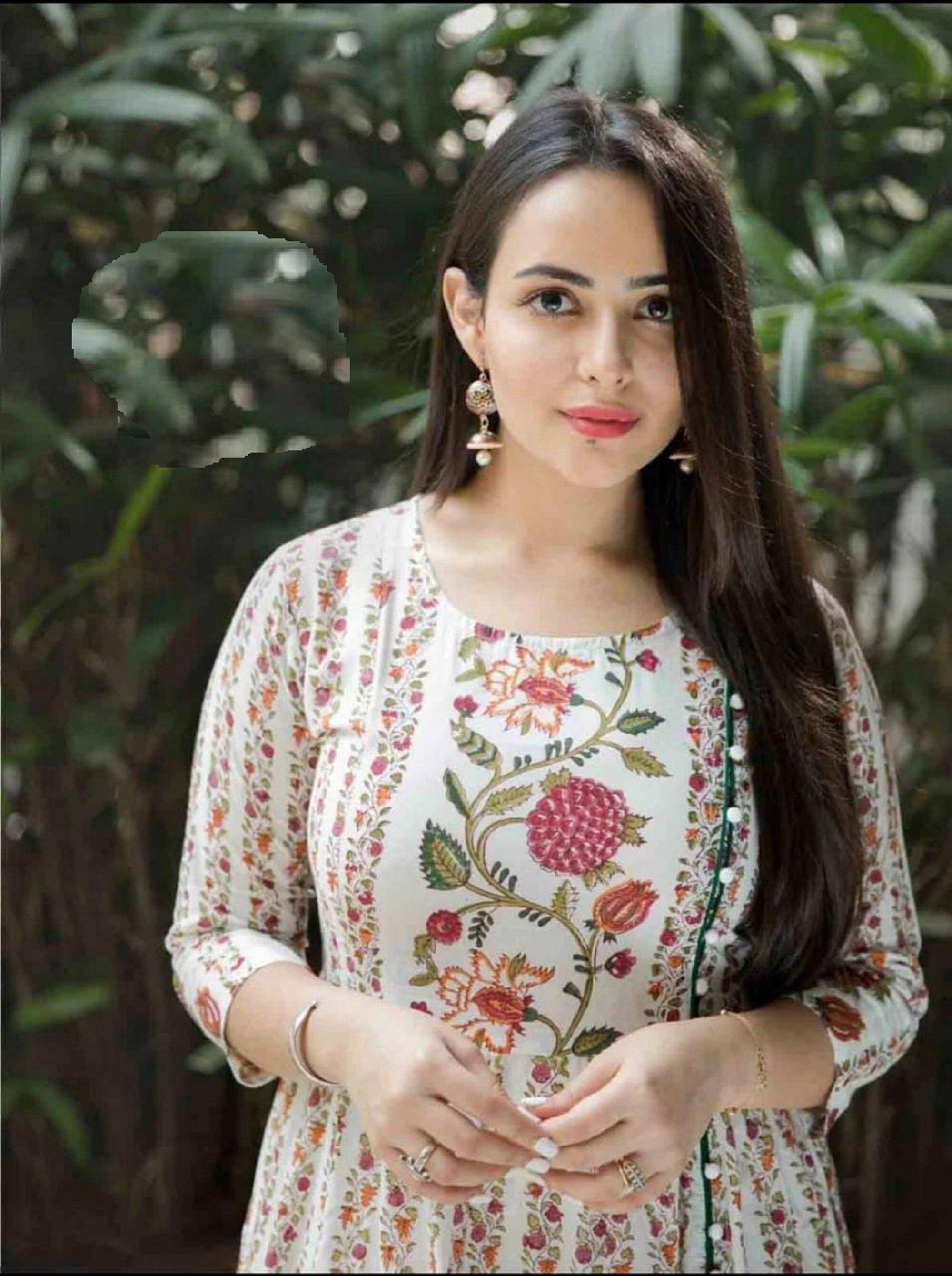 Beautiful White Colour Pearl Moti Hand Work Printed Kurti With