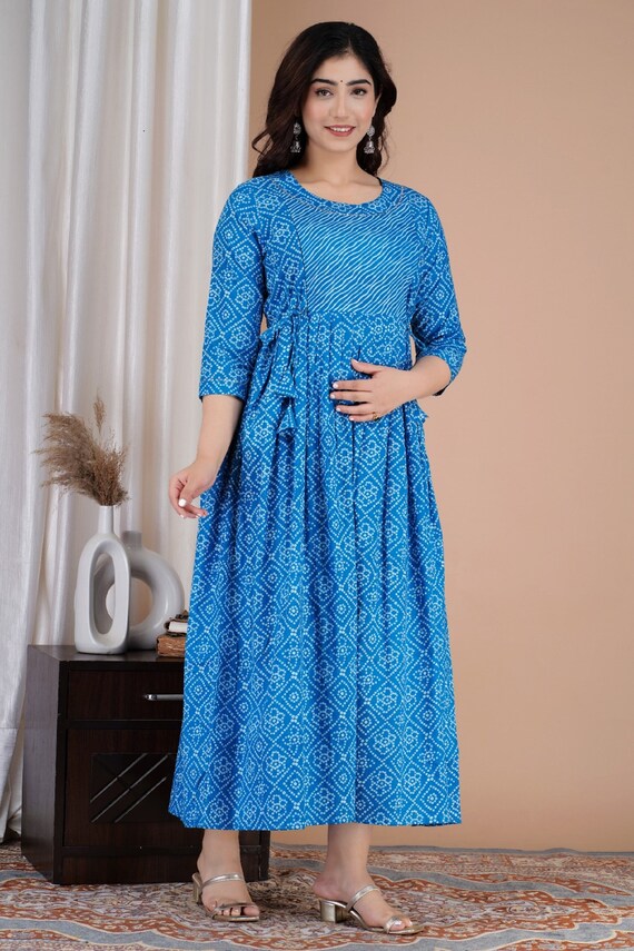 Robe de maternit bleue pour femme enceinte pr te l emploi
