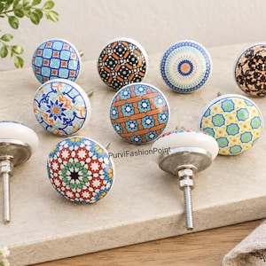 Indian Handmade Assorted Ceramic Cabinet Knob, Handmade Drawer Pull, Vintage Porcelain Furniture Knob, Decorative Kitchen Cabinet Hardware