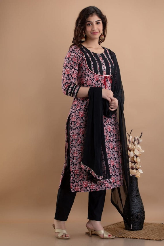 Buy Blue Shatung Embroidered Festive Kurta With Pink Tights And Chiffon  Dupatta Online - W for Woman