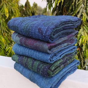 5 piezas al por mayor de colchas Kantha de algodón teñidas con índigo hechas a mano, colchas kantha vintage, colcha kantha con estampado índigo, colcha kantha