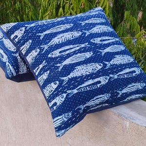 Met de hand bedrukte kantha-kussensloop op aangepast formaat, kussenhoes, Indiase handafdruk.