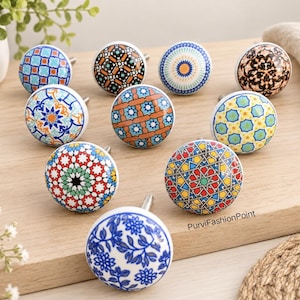 10 Pcs Set Assorted Floral Ceramic Cabinet Knob, Handmade Drawer Pull, Vintage Porcelain Furniture Knob, Decorative Kitchen Cabinet Hardware