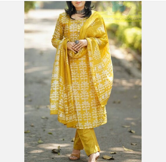 Women Rayon Flared Embroidered Yellow Kurti