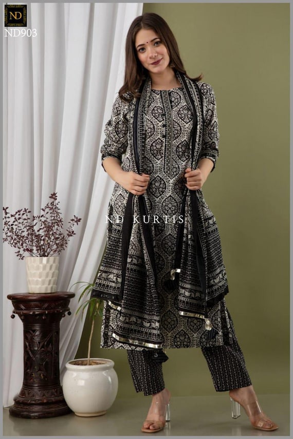 Anarkali Kurta Plazo Black Rayon Readymade Partywear Suit Eid Dress Salwar  Kurti | eBay