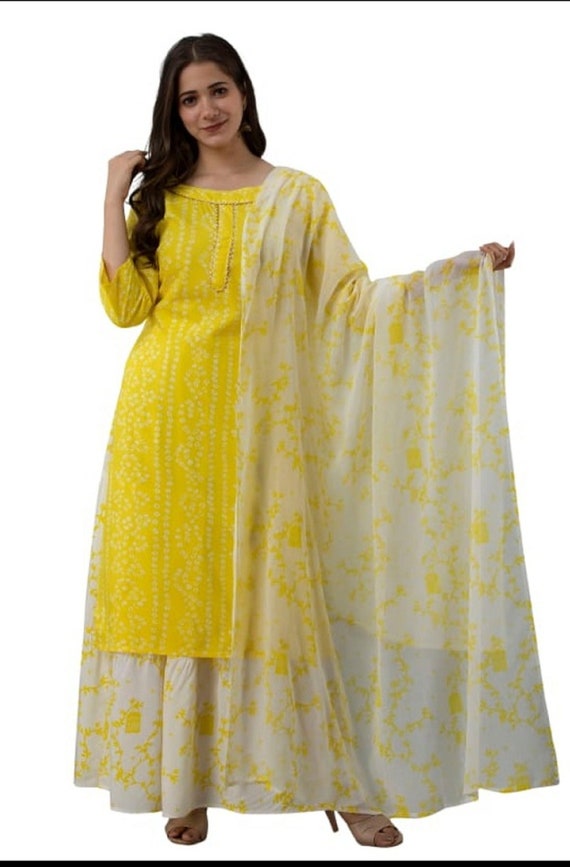 Buy Yellow Rayon Cotton Daily Wear Embroidery Work Kurti With Pant Online  From Wholesale Salwar.