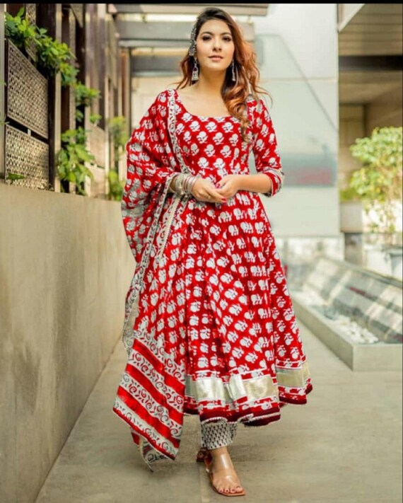 Buy Jaipur Kurti Women Green Printed Anarkali With Embroidered Yoke online