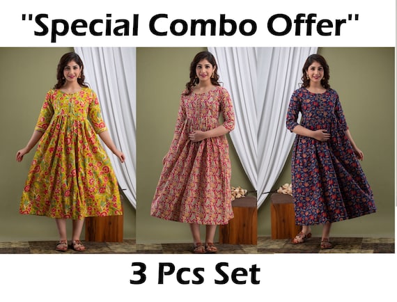 LADIES FLAVOUR CHANDERI KURTI COMBO SET 1001 SALE OFFER