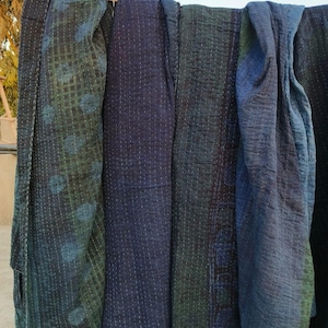 5 PC Wholesale Indigo Kantha Throw Quilt: Handmade Twin Bedspread