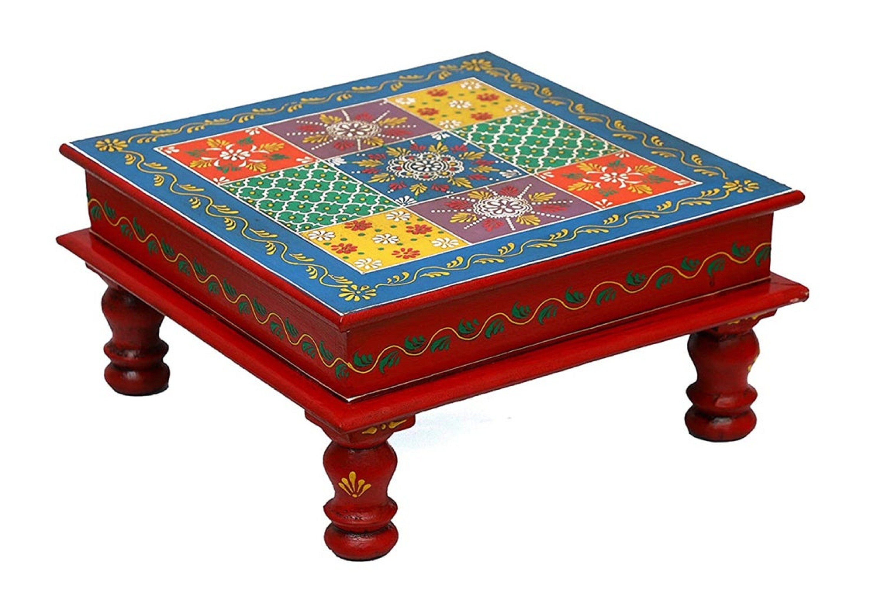 INDIAN Handmade Wooden HAND PAINTED Pooja Stool Chowki Home Etsy