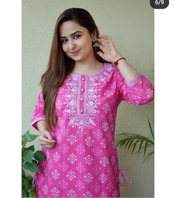 Indian Dress Kurta Palazzo Set Pink Embroidered Straight Kurta Dress Party  Wear Kurtis for Women Customisation Available Kurtis - Etsy