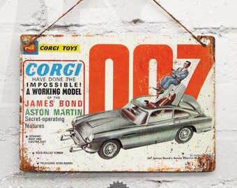Corgi 007 Aston Martin Bond Metal Sign Lager Beer Pub Perfect for Shed or Mancave Vintage collection Tin Vintage Retro