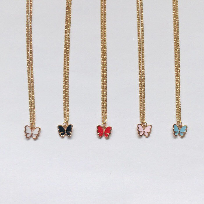 BUTTERFLY CHAIN NECKLACE gold chain with coloured butterfly Etsy