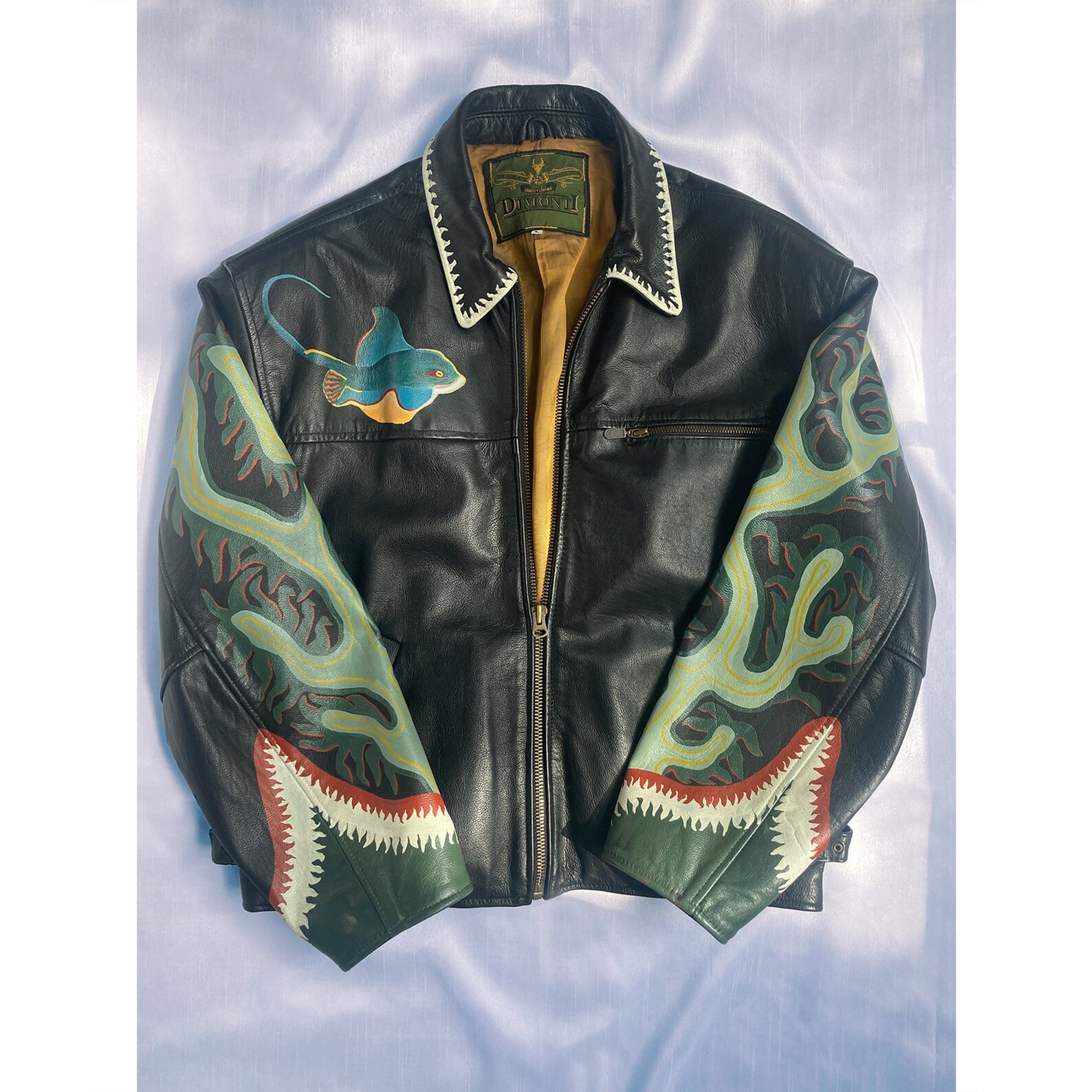 Handpainted vintage leather jacket Etsy