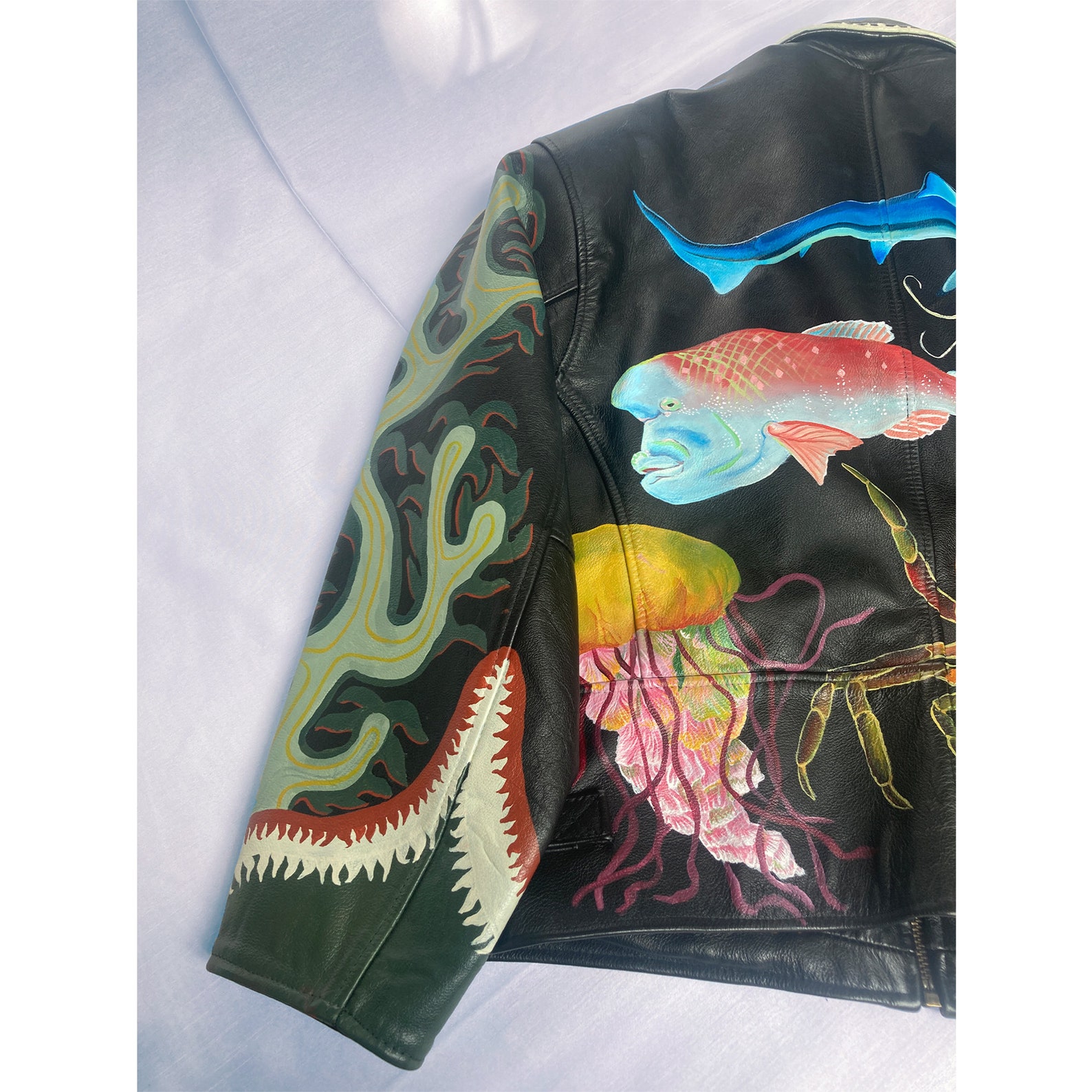 Handpainted vintage leather jacket Etsy