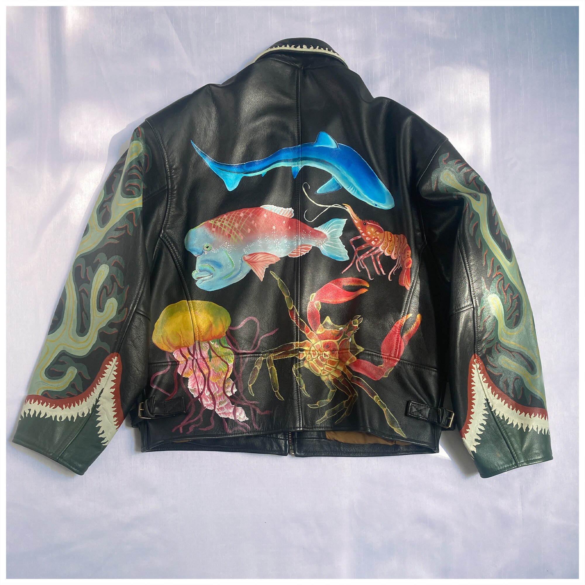 Handpainted vintage leather jacket Etsy