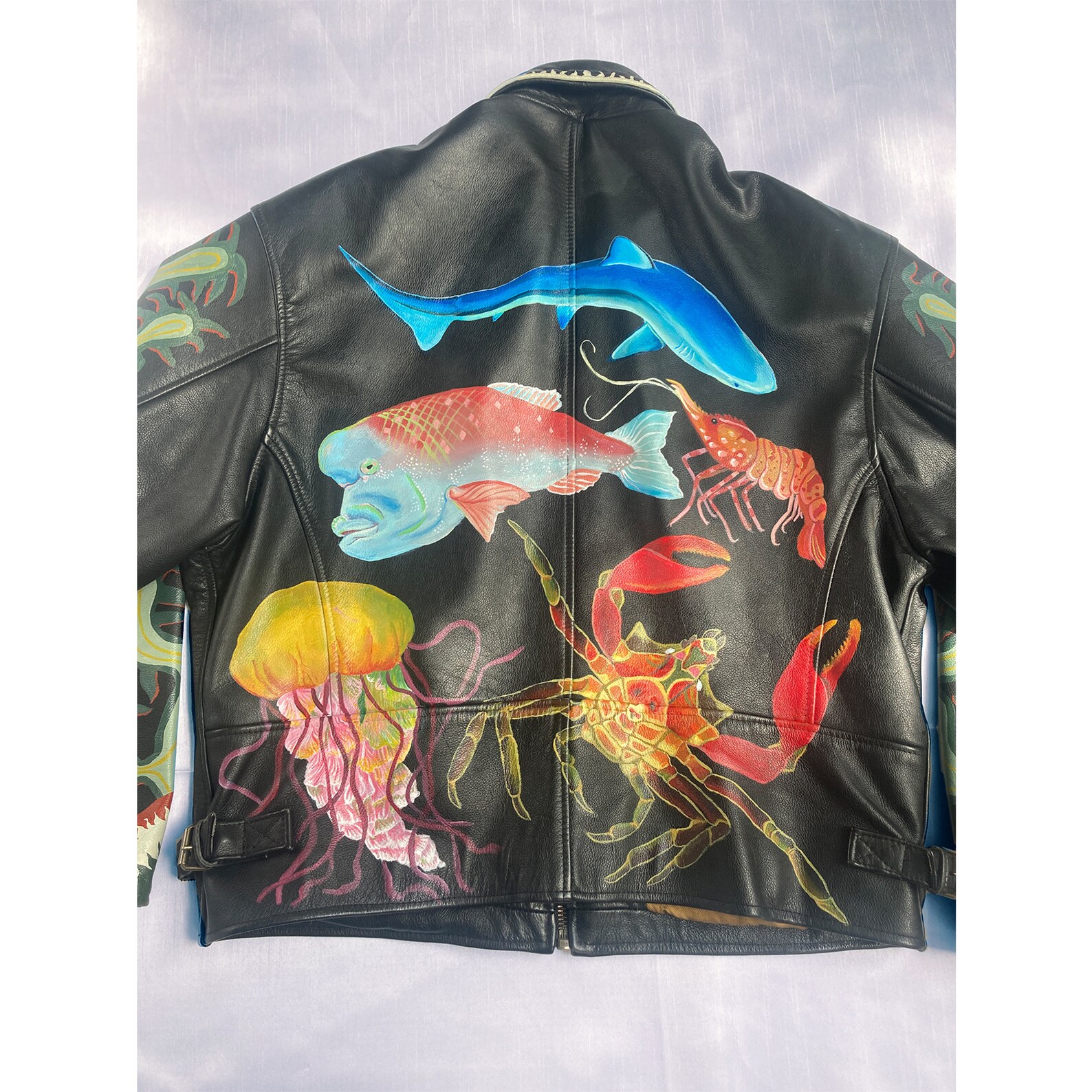Handpainted vintage leather jacket Etsy