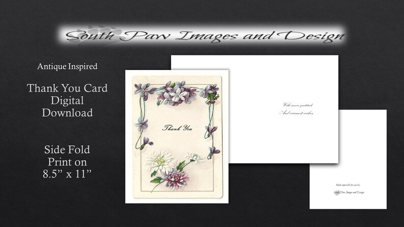 Digital Download Antique Note Card Floral Thank You Card