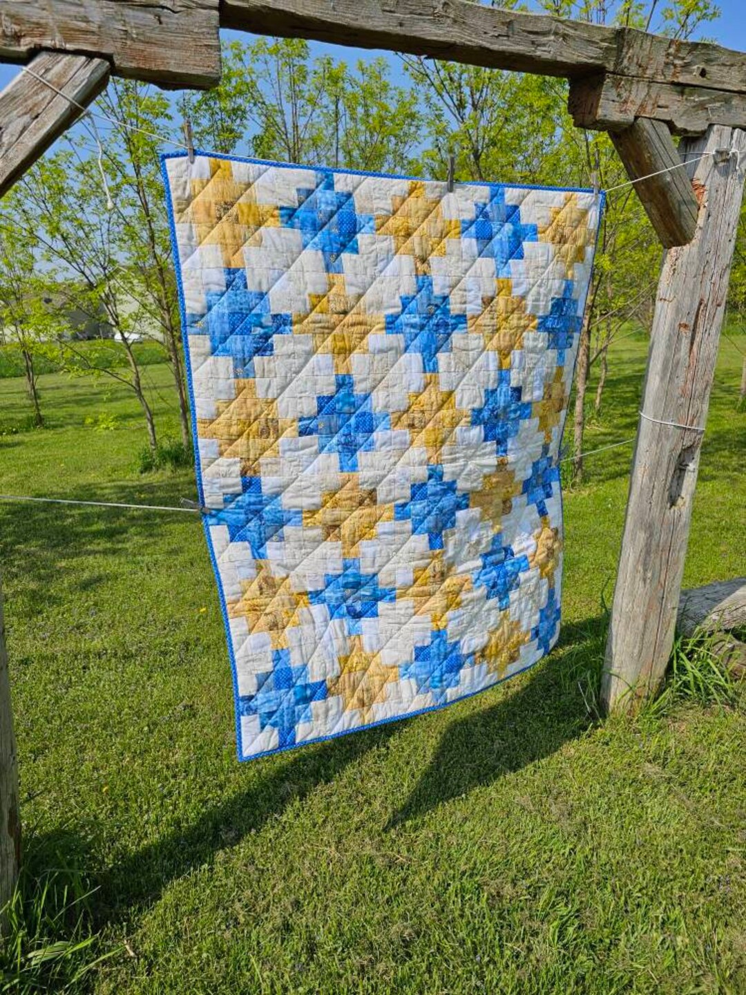Blue and Yellow Quilt Floral Lap Blanket Handmade Quilt Etsy
