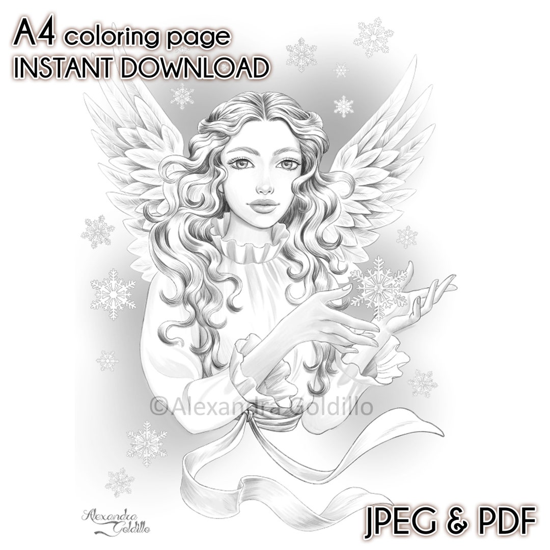 Snow Angel Coloring Page for Adults Instant Download JPEG & Etsy