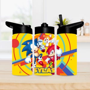 Personalized Retro Sonic Trio 12 oz. Water Bottle | Sonic | Tails | Knuckles | Blue Hedgehog | Kids Water Bottle