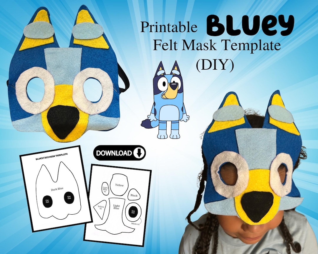 Printable Bluey Face Mask Template DIY Bluey Mask Blue Heeler Mask Mask