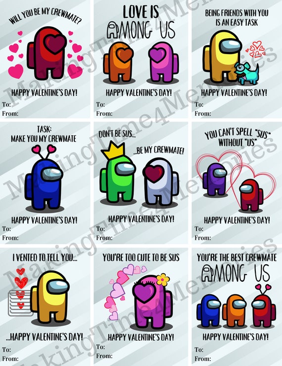 Printable Valentine's Day Cards Among Us Astronauts - Etsy Denmark