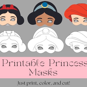 Printable Princess Masks | DIY Princess Mask | Princess Costume | Princess Party Supplies | Instant Digital Download
