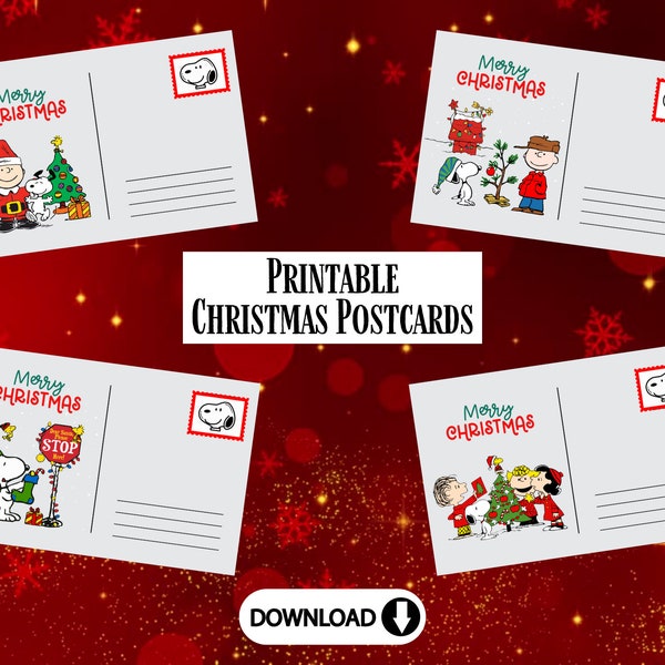 Printable Christmas Postcards | Classroom Christmas Cards | Kids Christmas Cards | Beagle | Peanuts | Classroom Card Exchange