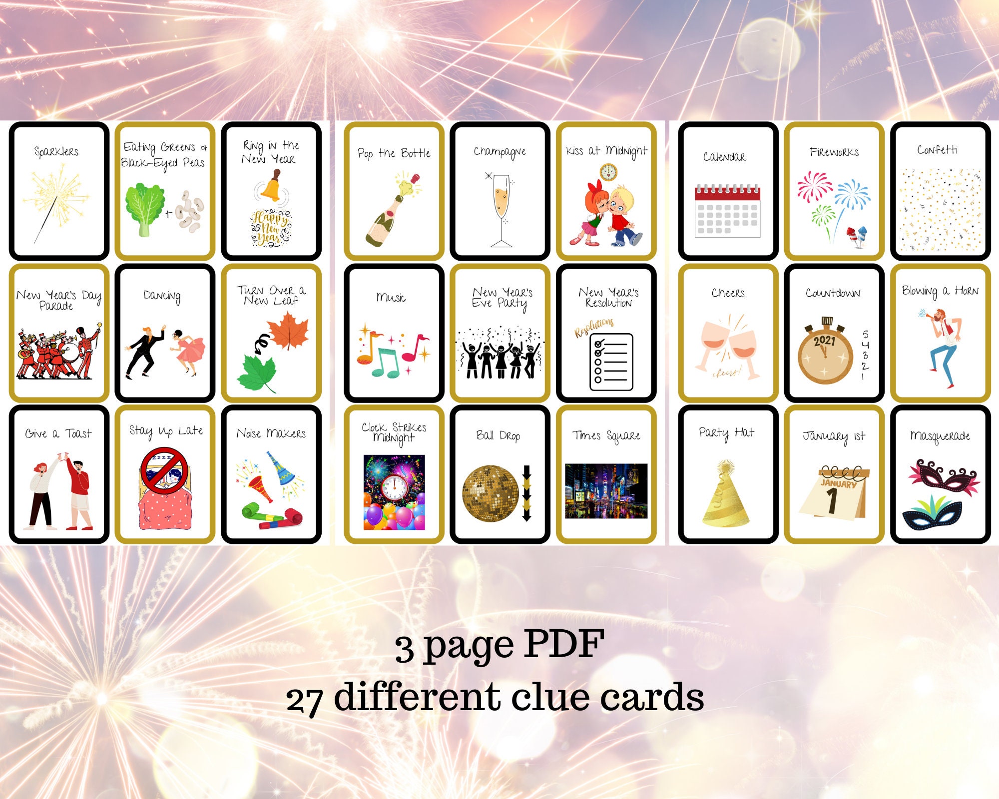 Printable New Year's Eve Charades | Charades | Family Charades | New ...