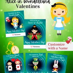 Alice im Wunderland Klassenzimmer Valentinsgrüße | Druckbare Valentinstage | Kinder Valentinstag | Valentinstag Karten | DIY Valentinsgrüße