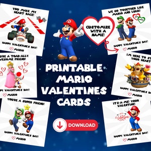 Personalisierte Mario Valentinstag Karten | Druckbare Valentinstage | Klassenzimmer Valentinstage | Schule Valentines | Valentinstag für Kinder