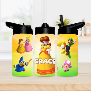 Personalized Princess Daisy 12 oz. Water Bottle | Customized Kids Water Bottle | Luigi | Super Mario | School Water Bottle