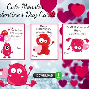 Druckbare Valentinstag Karten | Niedliche Monster | Valentinstag Monster | Monster Valentinstag | PDF | Sofortiger digitaler Download