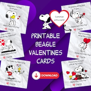 Personalisierte Valentinstag Karten | Druckbare Valentinstage | Beagle | Klassenzimmer Valentinstage | Schule Valentines | Kinder Valentinstag