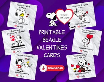 Personalized Valentine&#39;s Day Cards | Printable Valentines | Beagle | Classroom Valentines | School Valentines | Kids Valentines