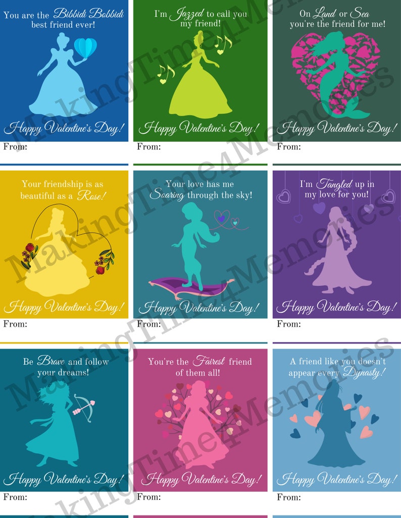 Printable Valentine's Day Cards | Princess Valentines | PDF | Digital ...